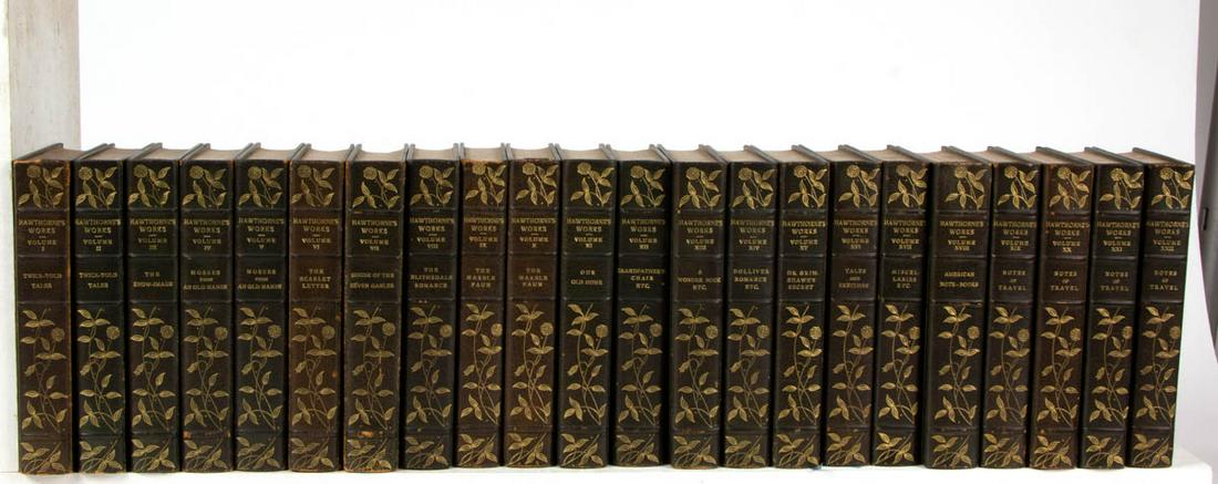 HAWTHORNE'S WORKS LIMITED EDITION FINE-BINDING: HAWTHORNE'S WORKS LIMITED EDITION FINE-BINDING 22-VOLUME SET, "The Complete Writings of Nathaniel Hawthorne. Autograph Edition with Portraits, Illustrations, and Facsimiles.", Boston/New York: Houghto