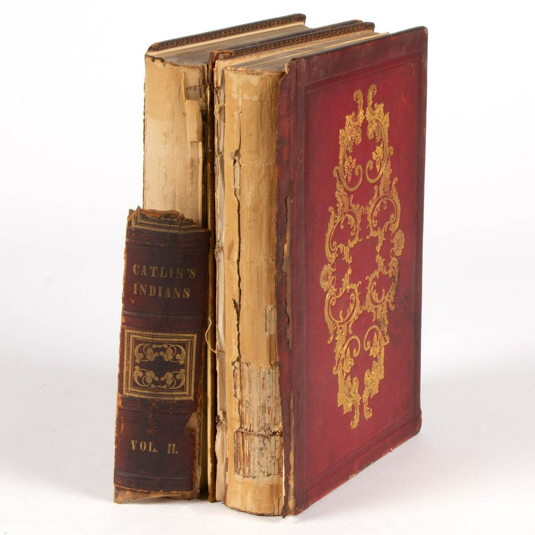 CATLIN AMERICAN INDIANS TWO-VOLUME SET: CATLIN AMERICAN INDIANS TWO-VOLUME SET, George Catlin, "Letters and Notes on the Manners, Customs, and Condition of the North American Indians.", New York: Wiley and Putnam, 1841, copious plates. Gilt