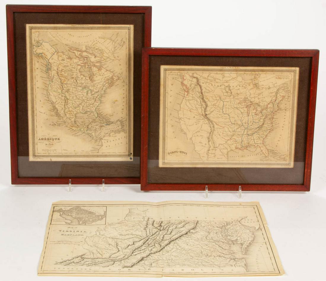 UNITED STATES MAPS, LOT OF THREE: UNITED STATES MAPS, LOT OF THREE, comprising "Map of the Stated of Virginia and Maryland" with inset "Plan of Washington and Georgetown", engraved and published by Fenner, Sears & Co., circa 1831; and