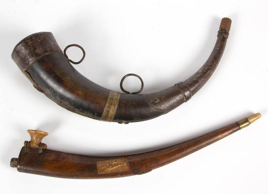 ASSORTED ANTIQUE ACCOUTREMENTS, LOT OF TWO: ASSORTED ANTIQUE ACCOUTREMENTS, LOT OF TWO, (updated 8/2020) comprising a wooden pipe with bone bowl and mouthpiece bearing an old label "This is a Laplander's pipe", and an Islamic brass and tin moun