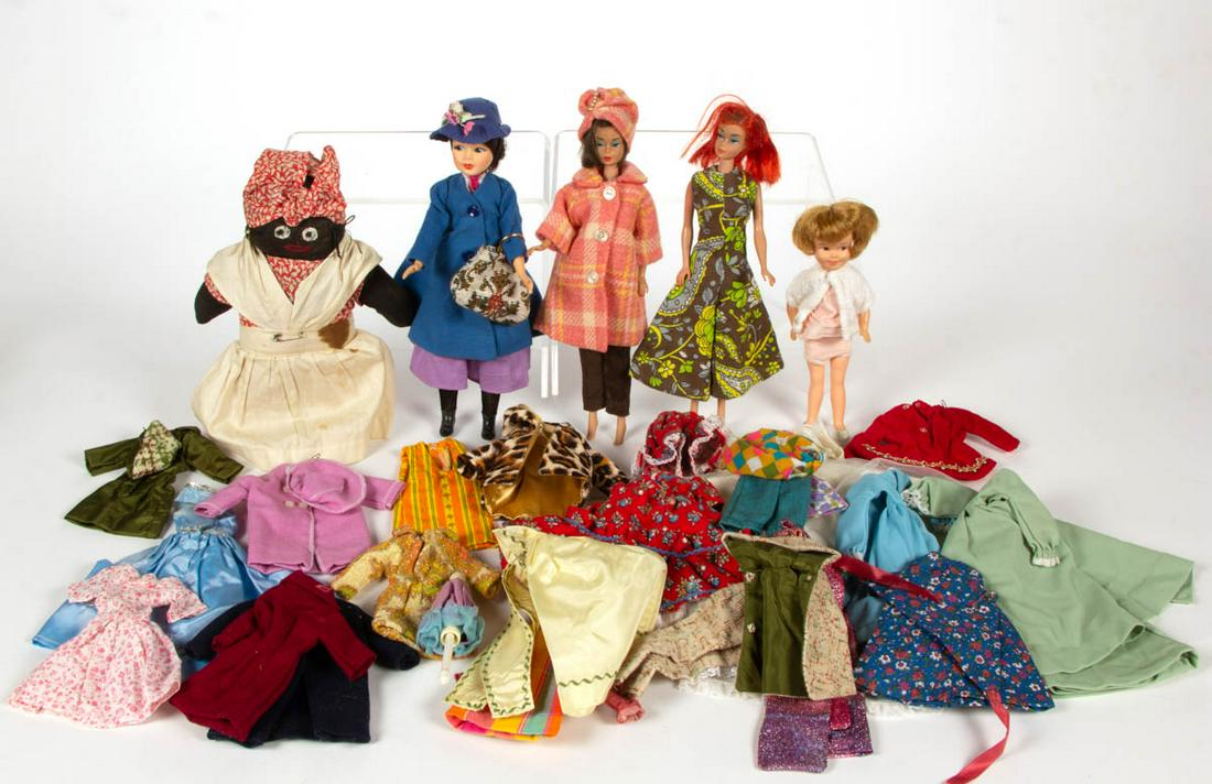 VINTAGE BARBIE AND OTHER DOLLS AND ACCESSORIES: VINTAGE BARBIE AND OTHER DOLLS AND ACCESSORIES, uncounted lot, comprising two Barbies by Mattel, Inc, marked and dated 1958 on buttock; an E. I. Horsmann Mary Poppins, unmarked; a Deluxe Reading Corp.