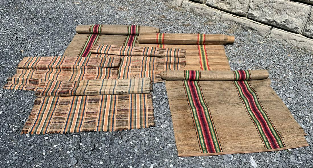 MID-ATLANTIC WOVEN RAG RUNNERS, LOT OF SIX: MID-ATLANTIC WOVEN RAG RUNNERS, LOT OF SIX, comprising two sets of three matching. Late 19th/early 20th century. One 10' 1/4" x 2' 11 3/4".. Very good overall condition with light usage wear, minor lo