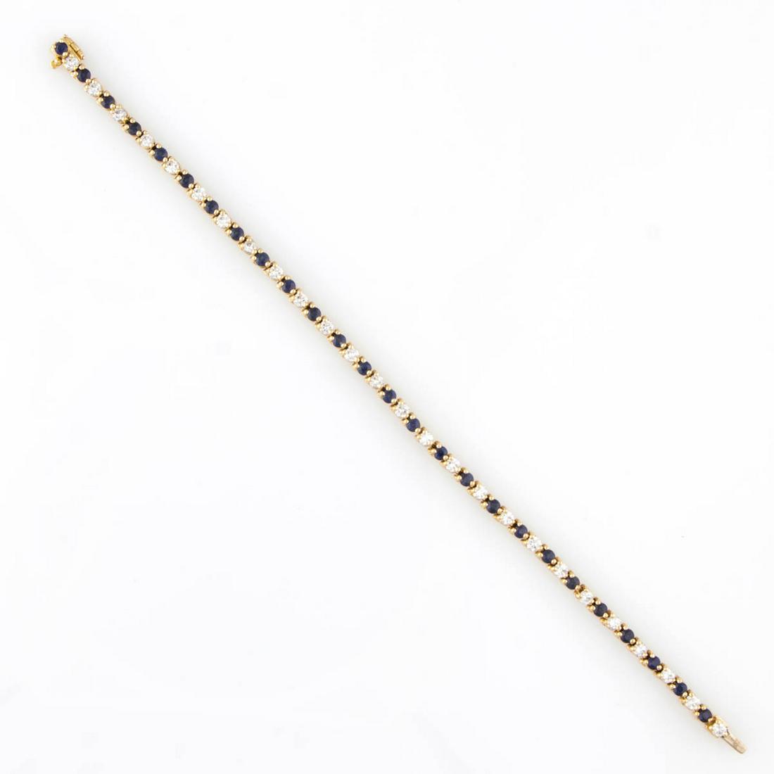 VINTAGE BLACK, STARR & FROST 18K YELLOW GOLD, DIAMOND,: VINTAGE BLACK, STARR & FROST 18K YELLOW GOLD, DIAMOND, AND SAPPHIRE TENNIS BRACELET, featuring 26 2.6 mm D round brilliant-cut diamonds with a total approximate weight of 1.62 ct. having a clarity gra