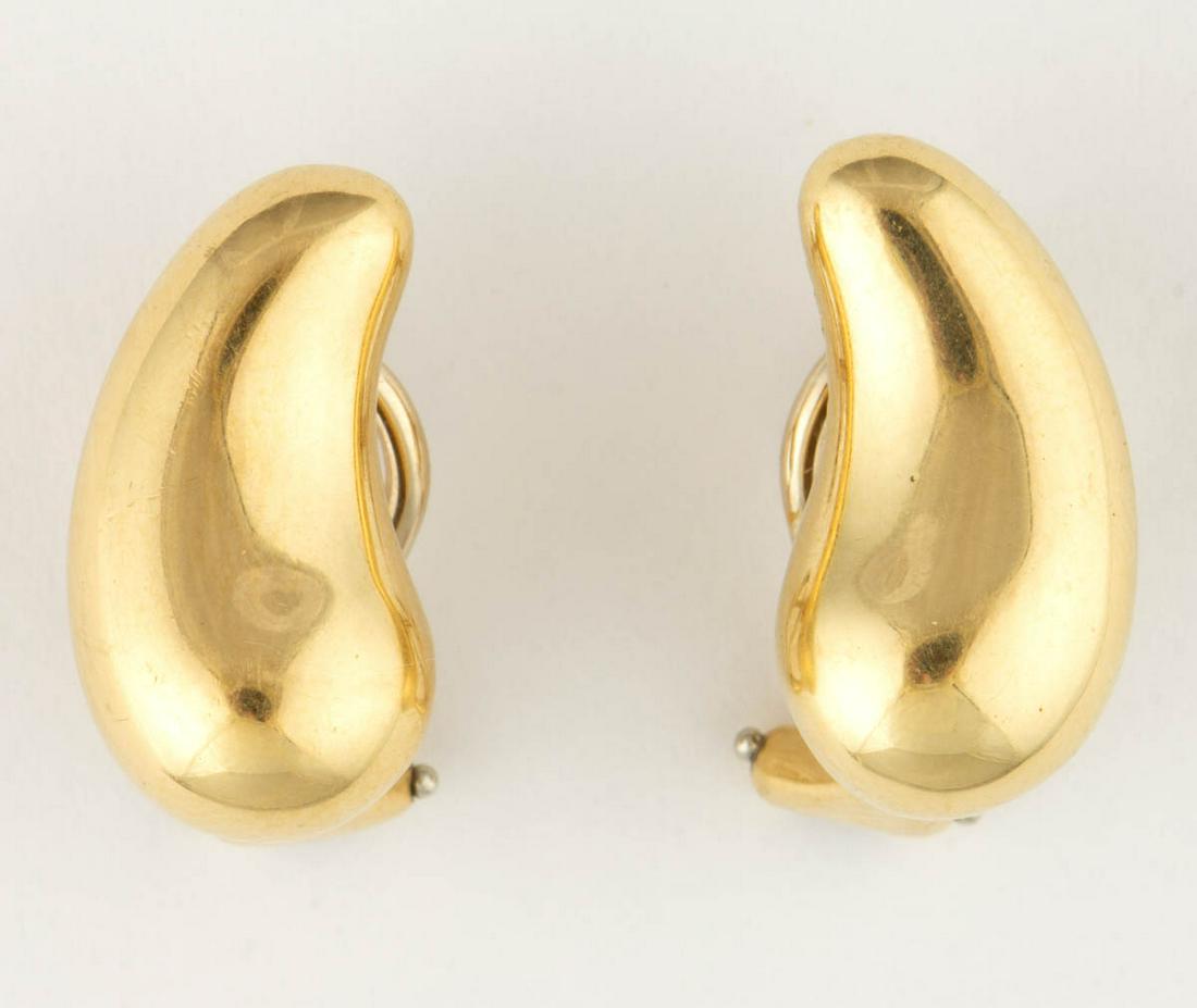 ELSA PERETTI FOR TIFFANY & CO. 18K YELLOW GOLD: ELSA PERETTI FOR TIFFANY & CO. 18K YELLOW GOLD "TEARDROP" EARRINGS, PAIR, each having a solid teardrop motif, post back with omega clip fastener. Each marked "(c) TIFFANY + Co. 18K" and "PERETTI" alon