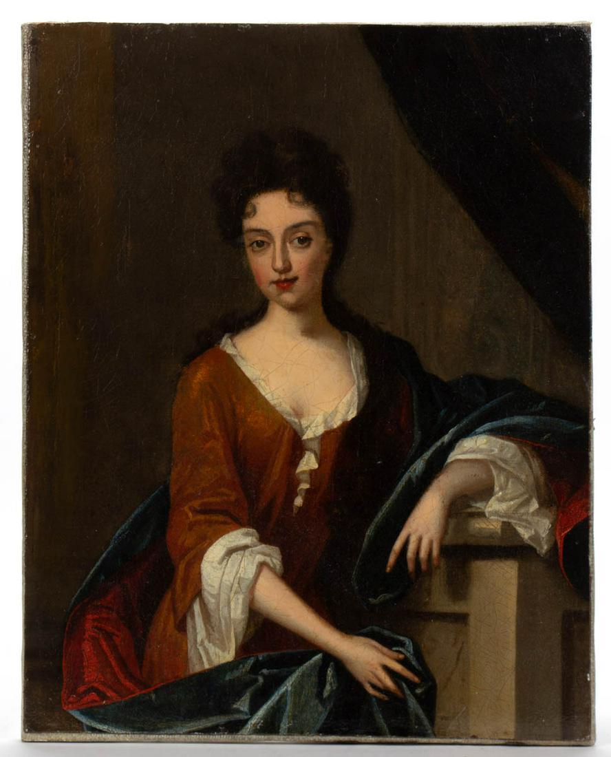 AMERICAN OR BRITISH SCHOOL (18TH CENTURY) PORTRAIT OF A: AMERICAN OR BRITISH SCHOOL (18TH CENTURY) PORTRAIT OF A LADY, oil on canvas, three-quarter length depiction of a young lady, no signature located. Housed in a gilt-molded frame. Fourth quarter 18th ce
