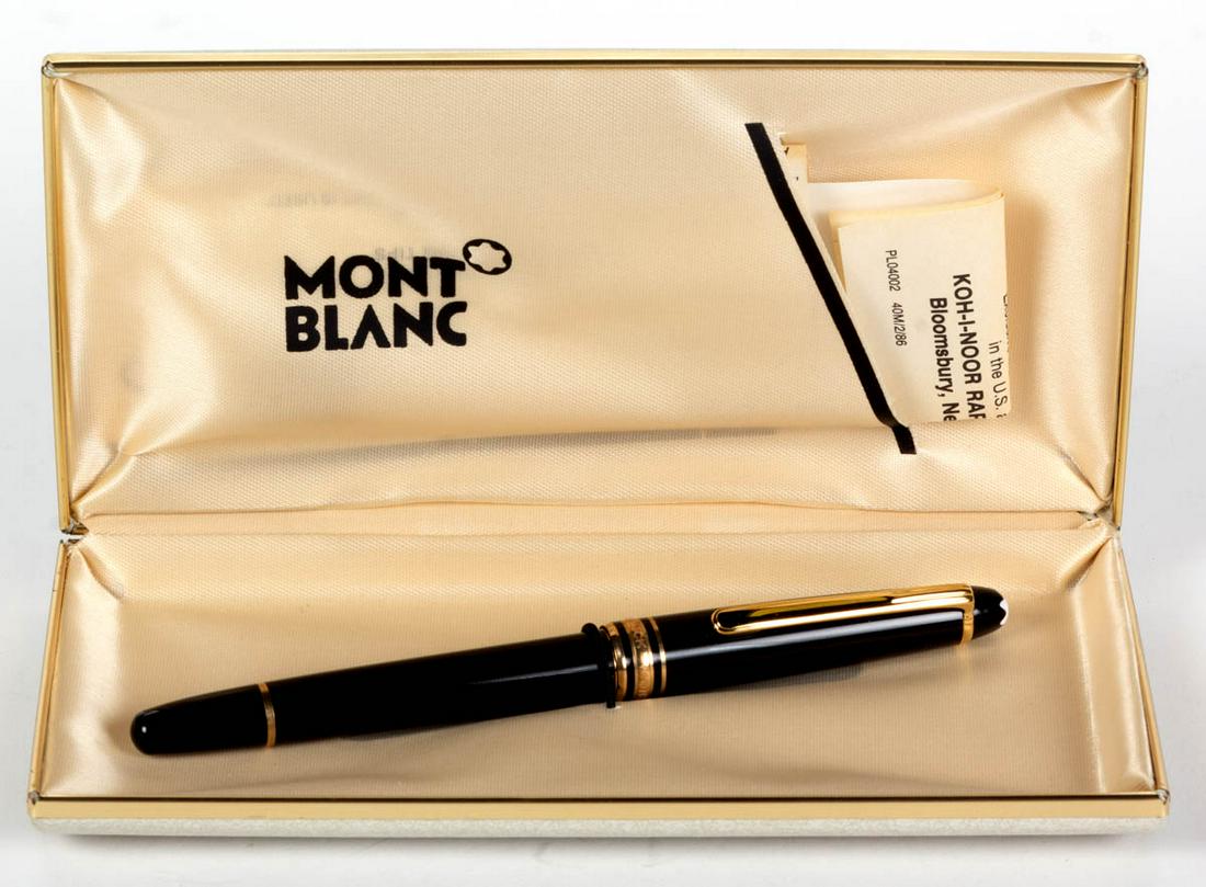 MONT BLANC MEISTERSTUCK 4810 FOUNTAIN PEN: MONT BLANC MEISTERSTUCK 4810 FOUNTAIN PEN, with nib stamped "4810 / 14K / MONTBLANC ", in probably original case with instructions. Circa 1980. Pen 5 1/4" L. Pen in very good overall condition, with a