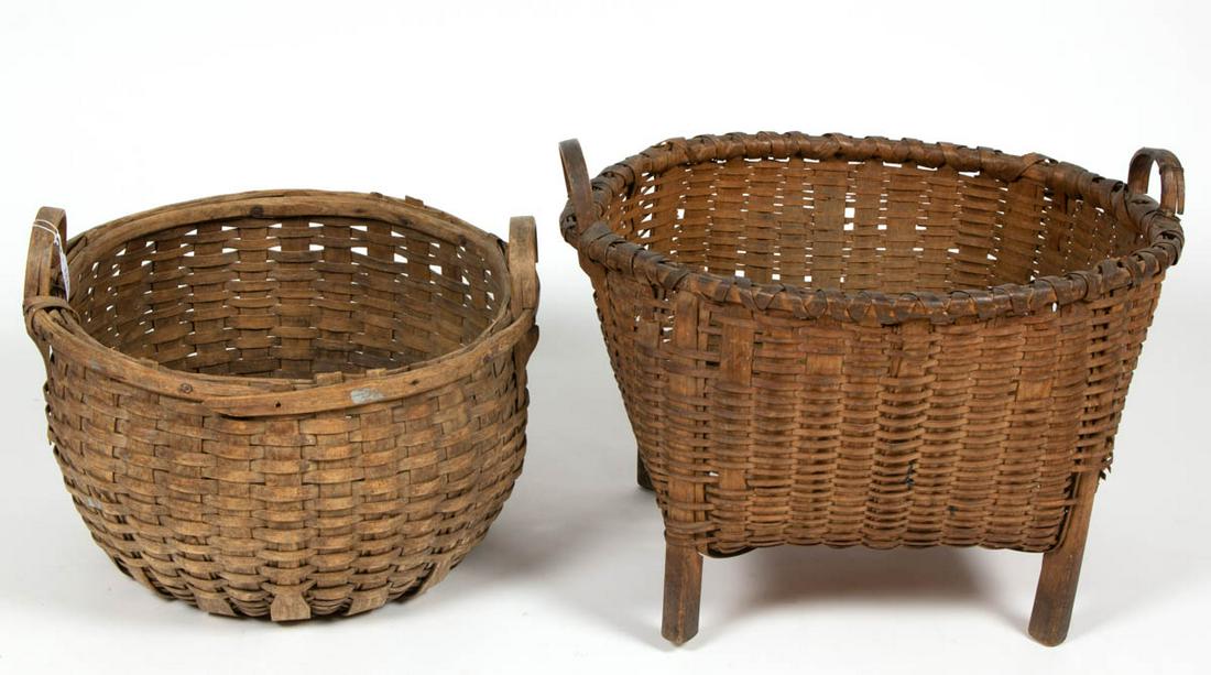 NEW ENGLAND STAVE-TYPE WOVEN-SPLINT BASKETS, LOT OF TWO (1 of 4)