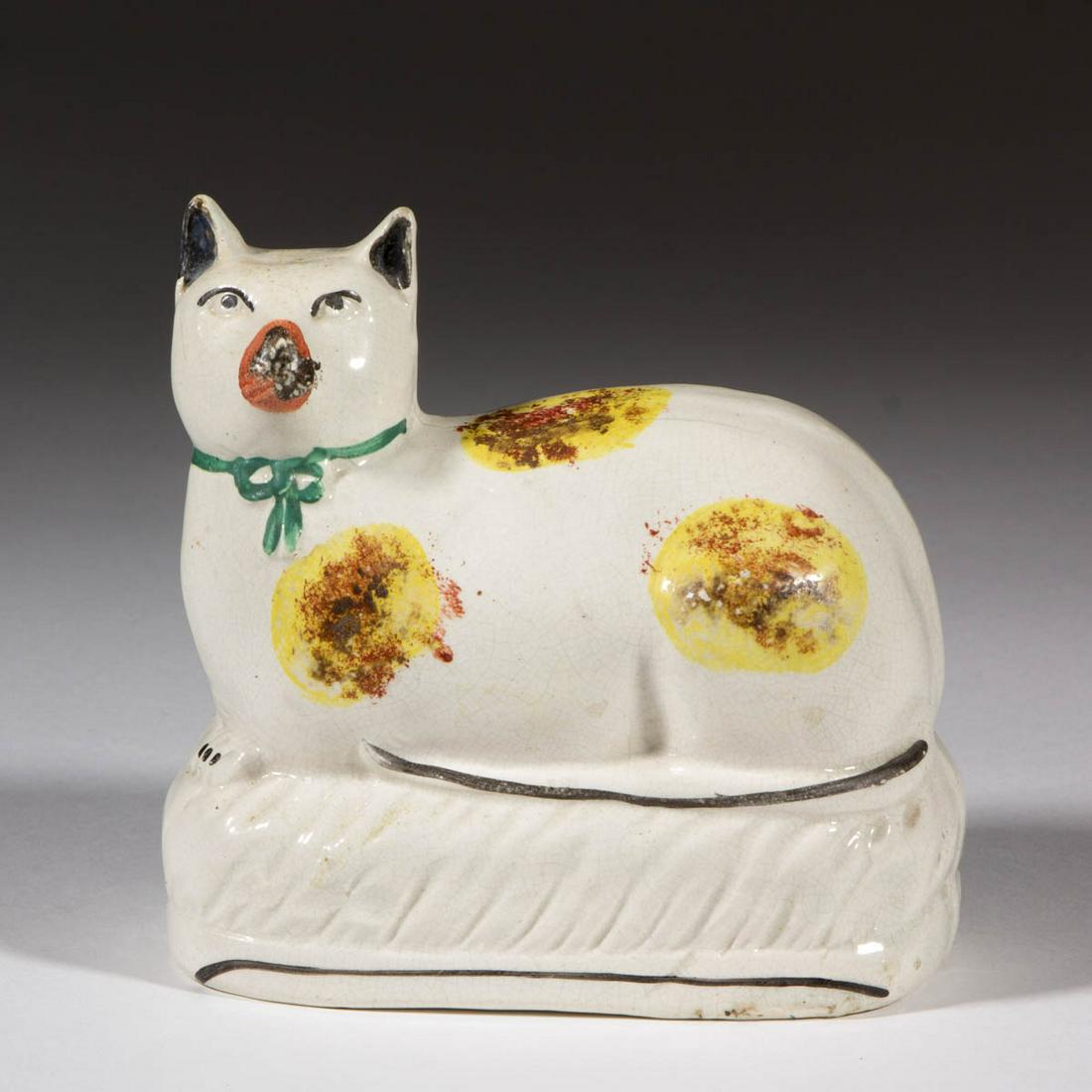 ENGLISH STAFFORDSHIRE HAND-PAINTED CERAMIC CAT FIGURE (1 of 5)