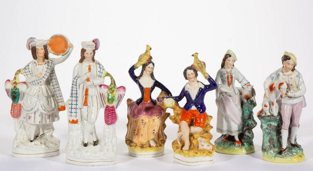 ENGLISH STAFFORDSHIRE HAND-PAINTED CERAMIC PAIR OF (1 of 3)