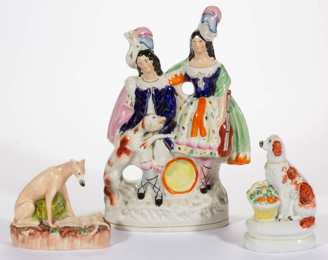 ENGLISH STAFFORDSHIRE HAND-PAINTED CERAMIC FIGURES, LOT (1 of 3)