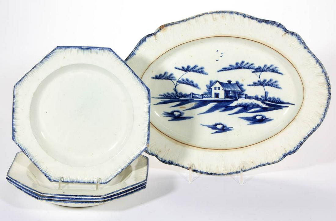 ENGLISH PEARLWARE BLUE SHELL-EDGE CERAMIC TABLE (1 of 3)