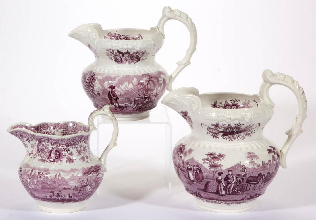 ENGLISH STAFFORDSHIRE TRANSFER-PRINTED CERAMIC JUGS / (1 of 2)