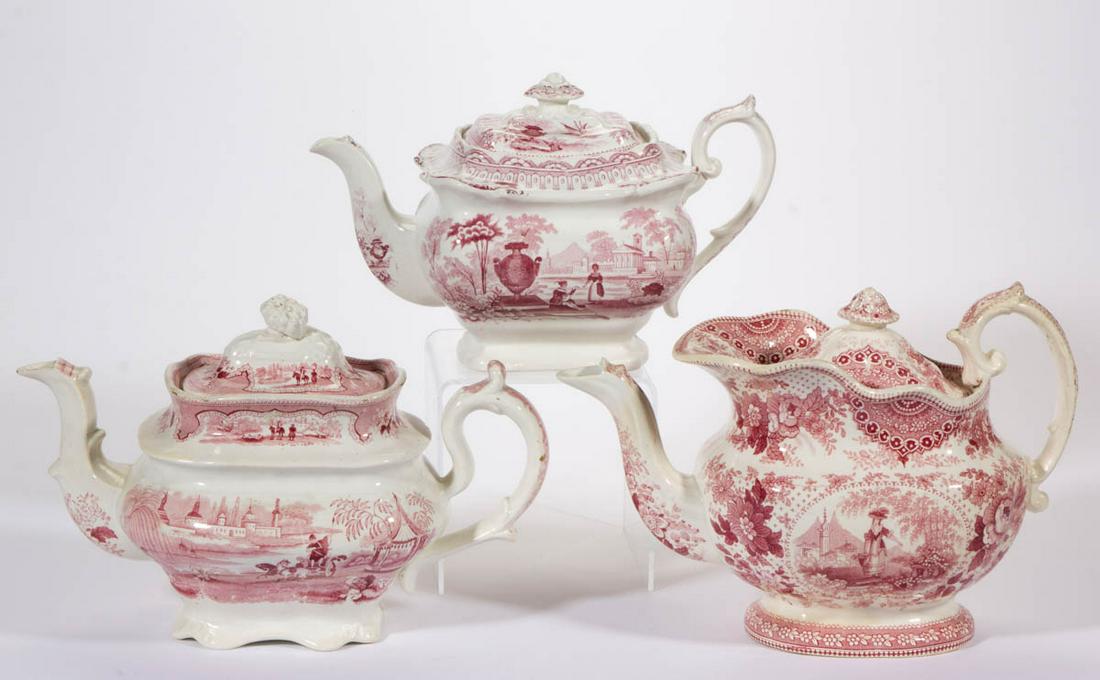 ENGLISH STAFFORDSHIRE TRANSFER-PRINTED CERAMIC TEAPOTS, (1 of 2)
