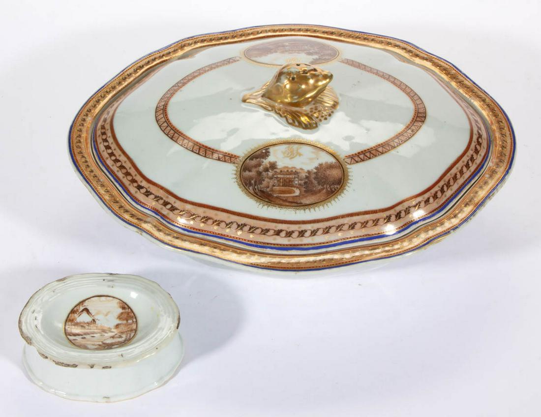 CHINESE EXPORT PORCELAIN SEPIA HAND-PAINTED TABLE (1 of 4)