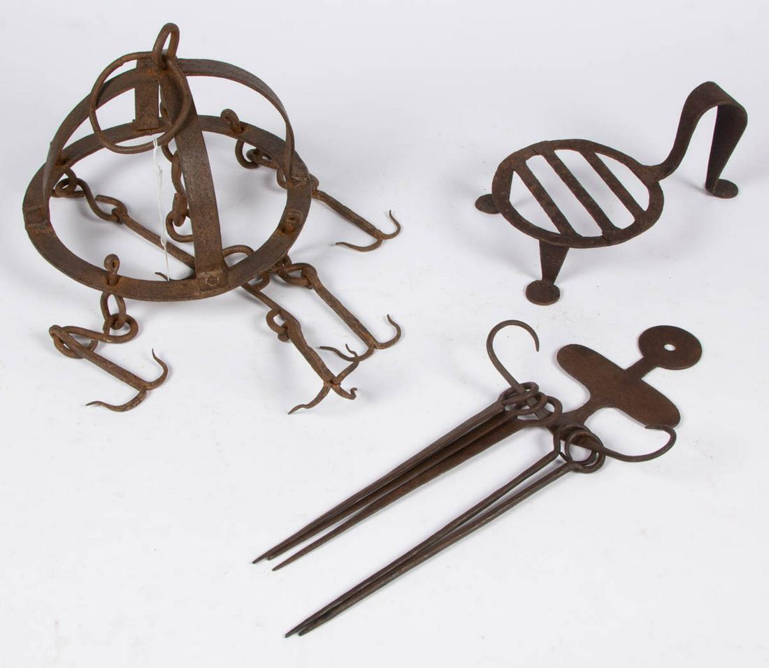 ASSORTED WROUGHT-IRON HEARTH ARTICLES, LOT OF THREE (1 of 1)