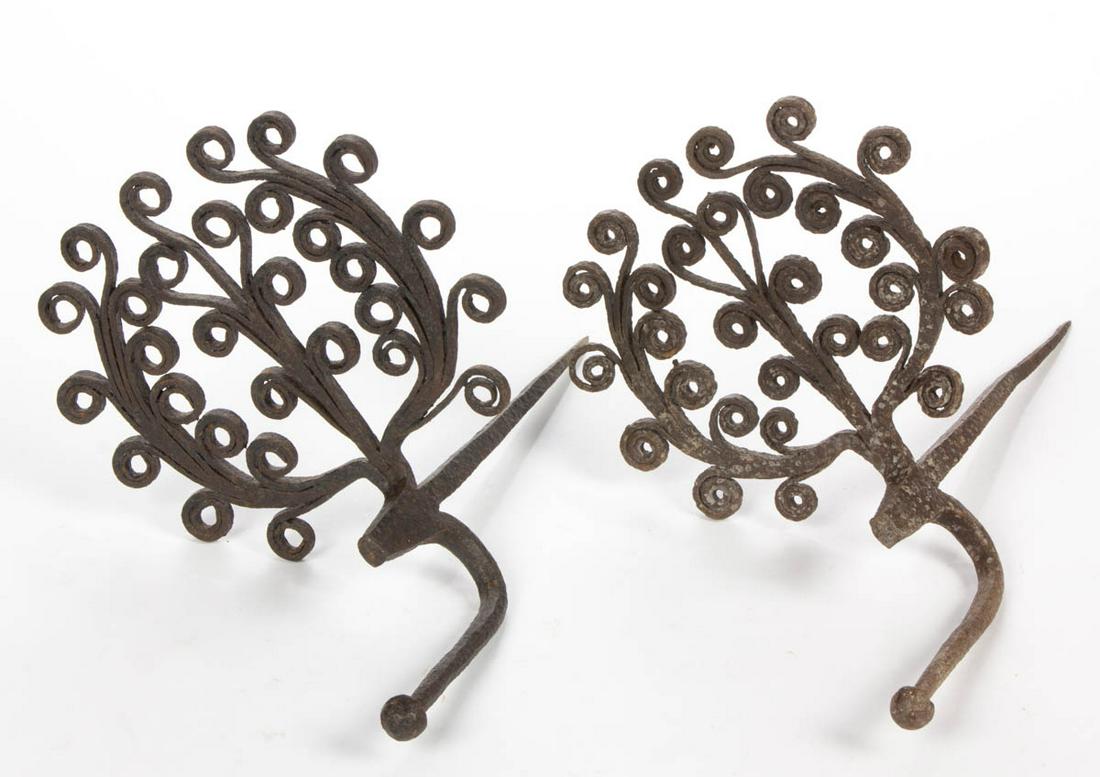 WROUGHT-IRON ORNAMENTAL WALL-MOUNT HOOKS, NEAR PAIR (1 of 2)