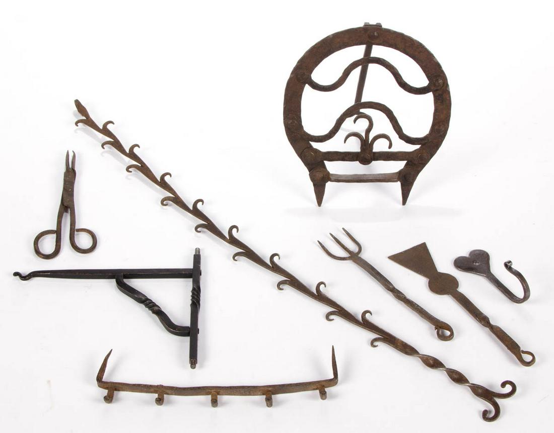 ASSORTED WROUGHT-IRON DOMESTIC ARTICLES, LOT OF EIGHT (1 of 1)