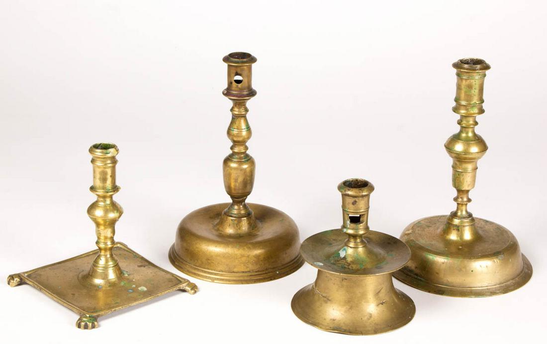 BRITISH OR CONTINENTAL BRASS CANDLESTICKS, LOT OF FOUR (1 of 6)