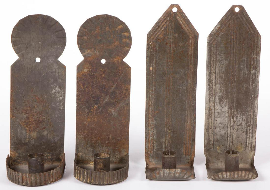 AMERICAN SHEET-IRON / TIN WALL CANDLE SCONCES, TWO PAIR (1 of 3)