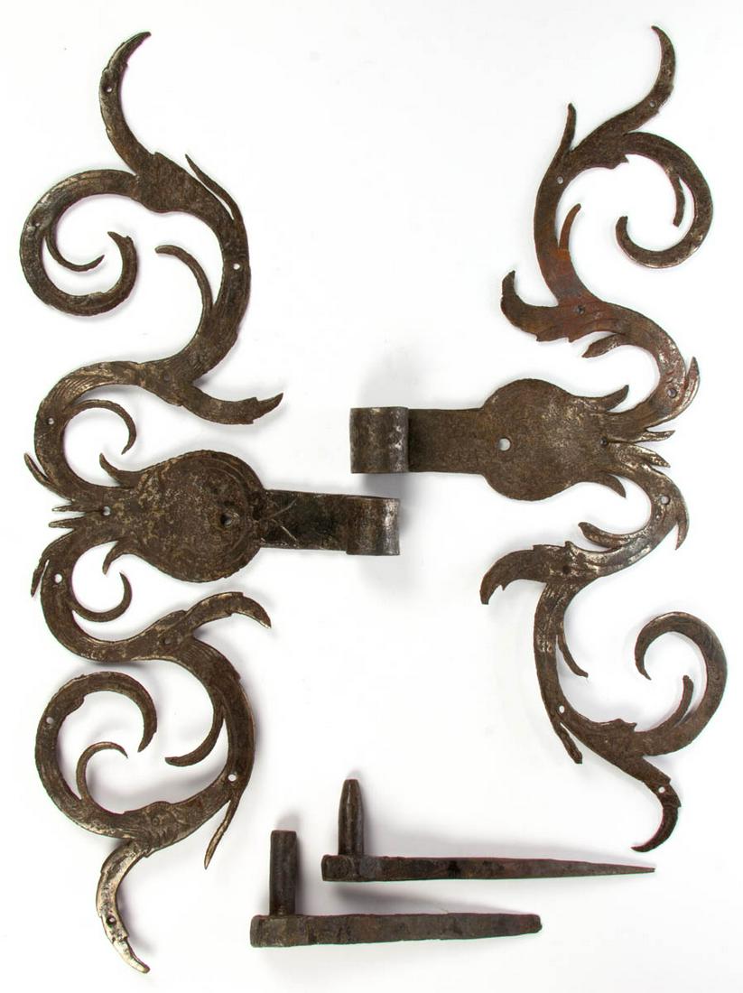 WROUGHT-IRON MORAVIAN-STYLE LARGE DOOR HINGES, ONE PAIR (1 of 2)
