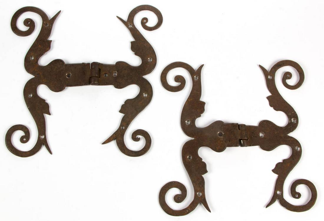 WROUGHT-IRON RAM'S / STAG'S HORNS DOOR HINGES, PAIR (1 of 1)