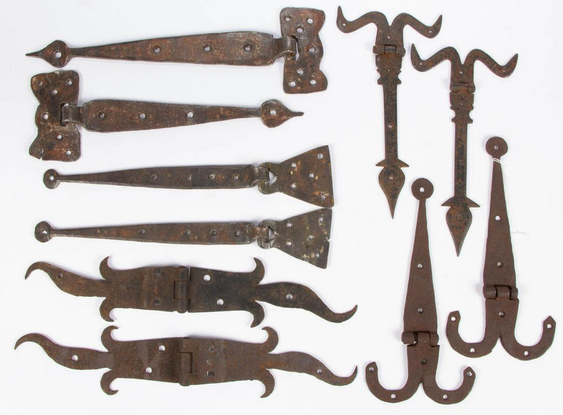ASSORTED WROUGHT-IRON DOOR HINGES, LOT OF FIVE PAIRS (1 of 1)