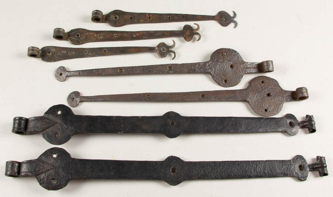 ASSORTED WROUGHT-IRON STRAP DOOR HINGES, LOT SEVEN (1 of 1)