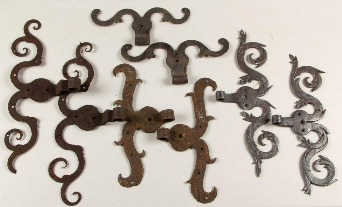 ASSORTED WROUGHT-IRON DOOR HINGES. LOT OF FOUR SETS (1 of 1)