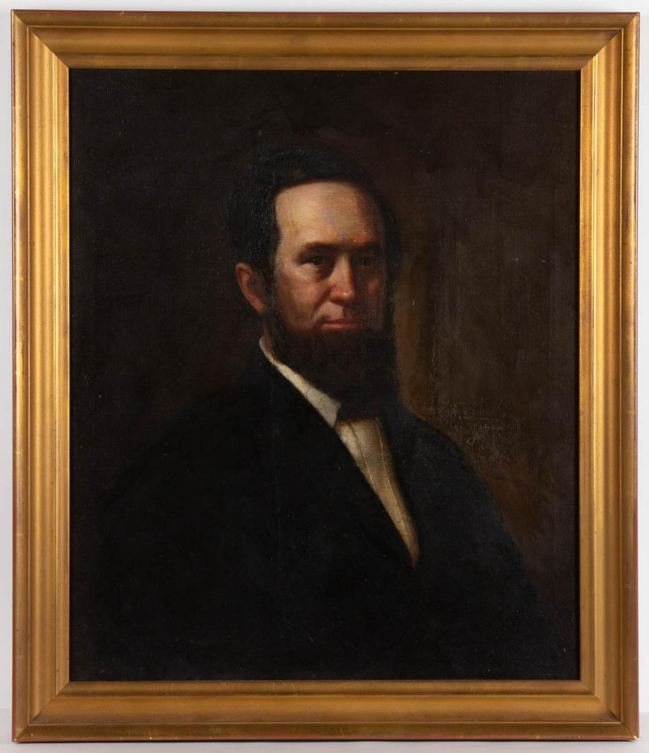 FLAVIUS FISHER (AMERICAN, 1832-1905), ATTRIBUTED,: FLAVIUS FISHER (AMERICAN, 1832-1905), ATTRIBUTED, PORTRAIT OF A GENTLEMAN, bust-length depiction of sitter with a beard, illegible signature and date to reverse. Housed in a modern frame. Circa 1874. 