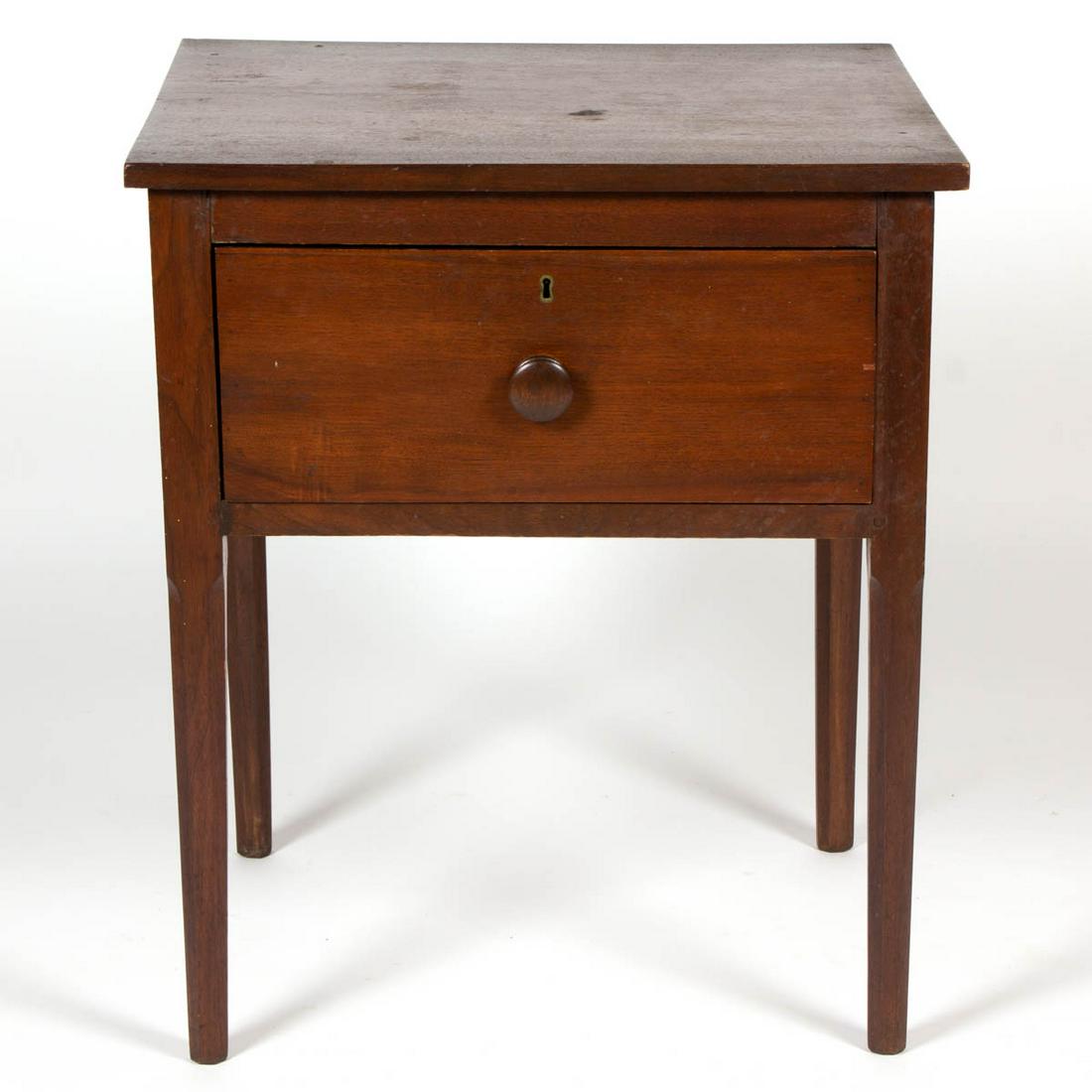 ALLEGHANY CO., SHENANDOAH VALLEY OF VIRGINIA, WALNUT: ALLEGHANY CO., SHENANDOAH VALLEY OF VIRGINIA, WALNUT WORK / SUGAR TABLE, rectangular two-board top over single deep drawer, raised on square-tapered legs with chamfered corners. Pine secondary wood. O