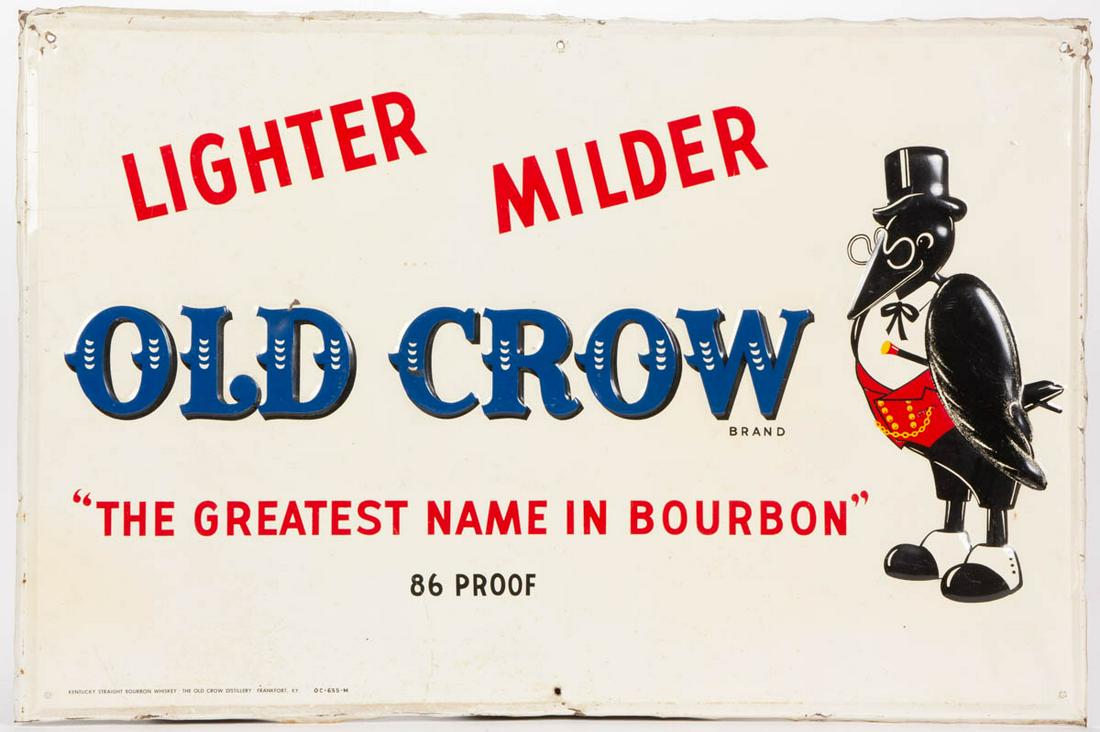 OLD CROW BOURBON WHISKEY EMBOSSED-TIN ADVERTISING SIGN (1 of 4)