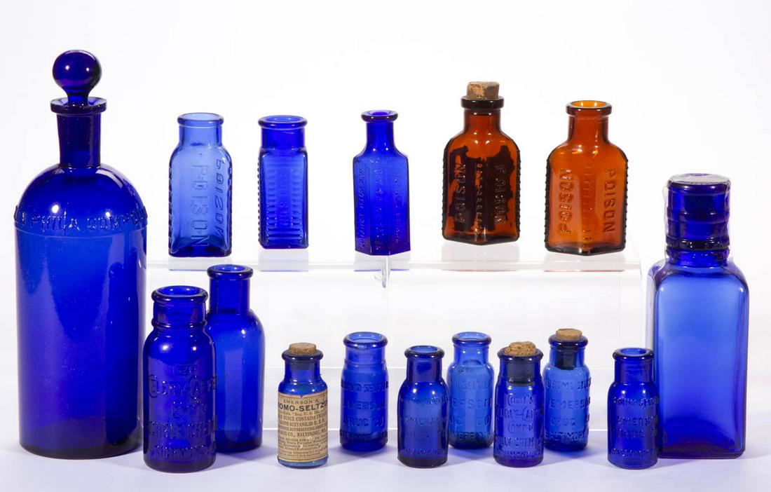ASSORTED POISON GLASS BOTTLES, LOT OF 16 (1 of 1)