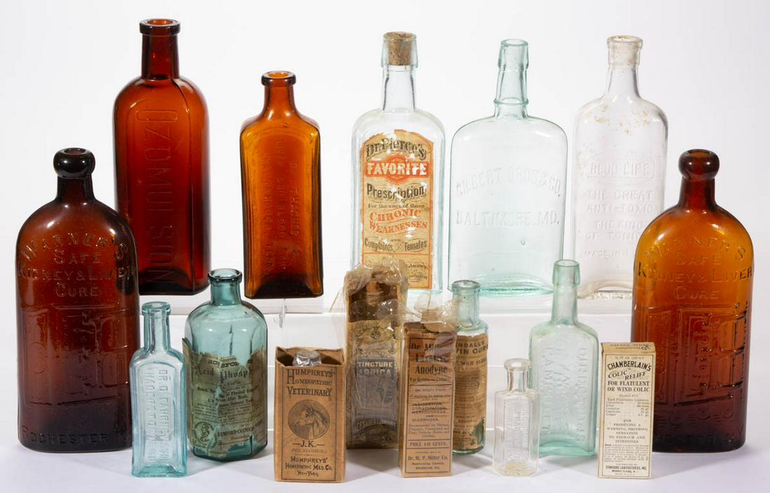 ASSORTED EMBOSSED GLASS BOTTLES, LOT OF 16 (1 of 1)