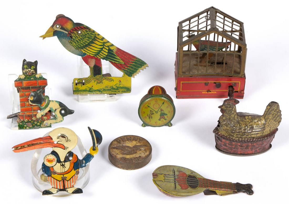 ASSORTED ANTIQUE TIN PENNY TOYS, LOT OF EIGHT (1 of 1)