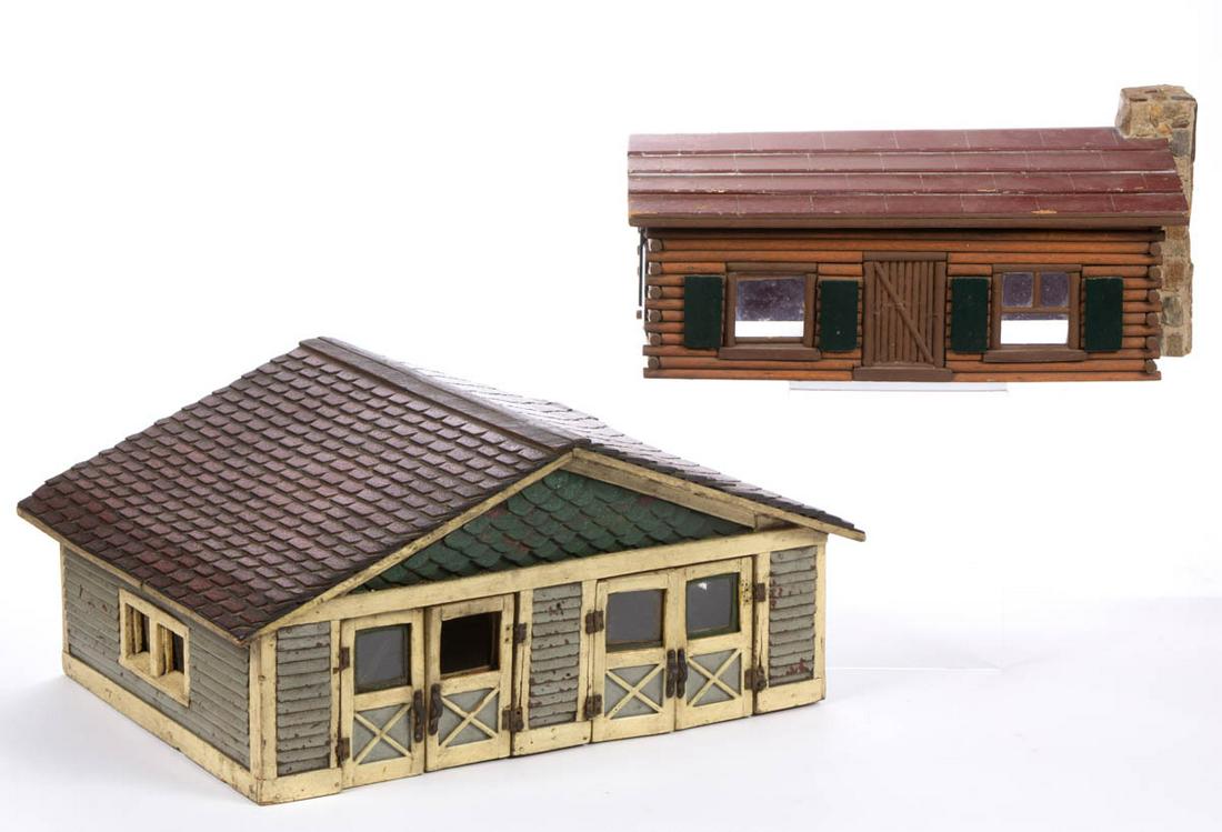 ANTIQUE PAINTED WOODEN MODEL BUILDINGS, LOT OF TWO (1 of 5)