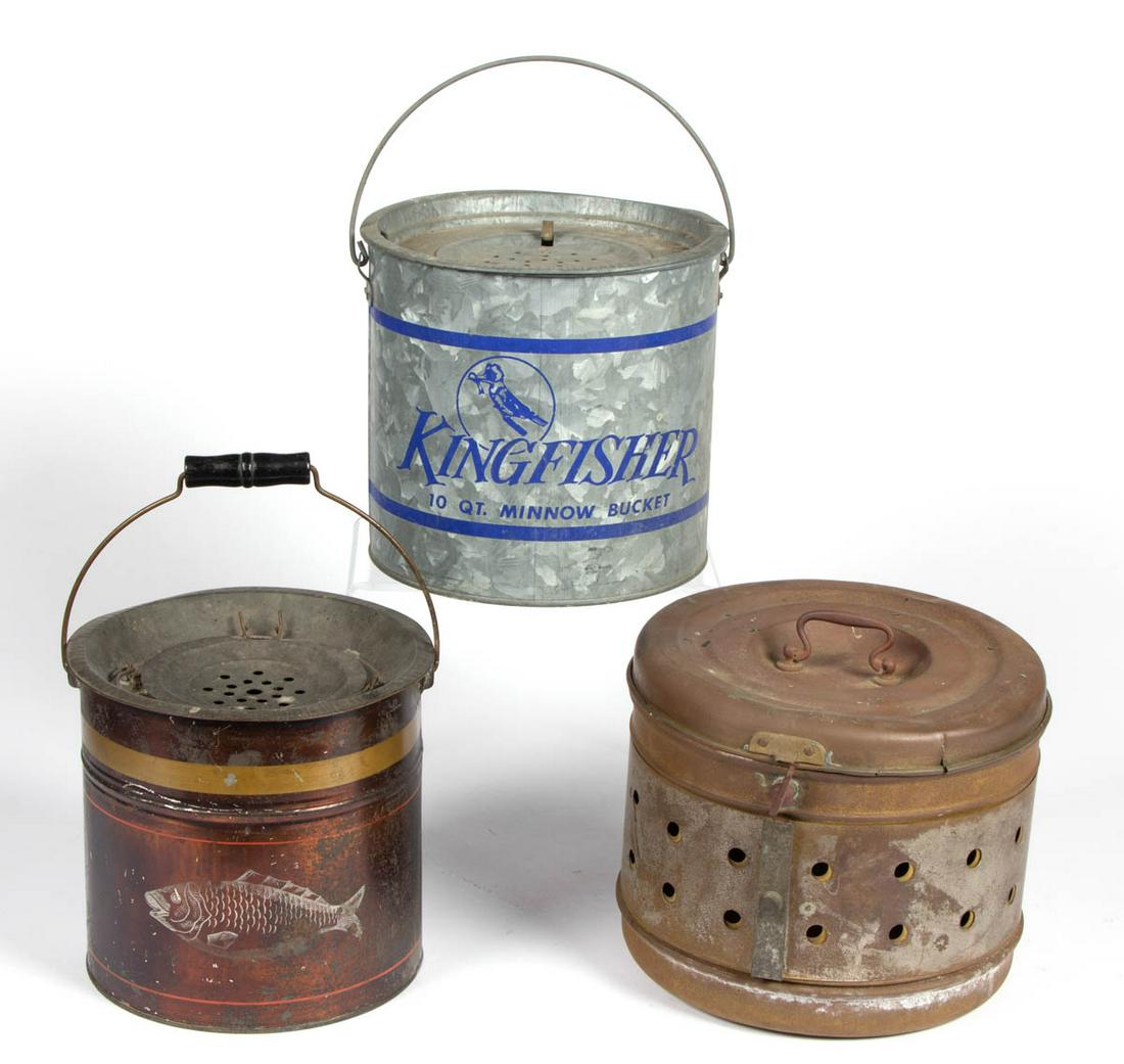 Vintage Metal Minnow / Bait Buckets, Lot Of Three