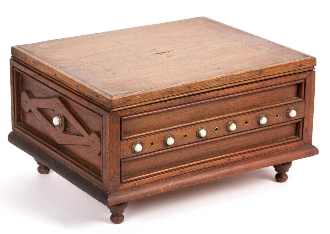 MIXED WOOD DECORATED SEWING WORK BOX (1 of 3)