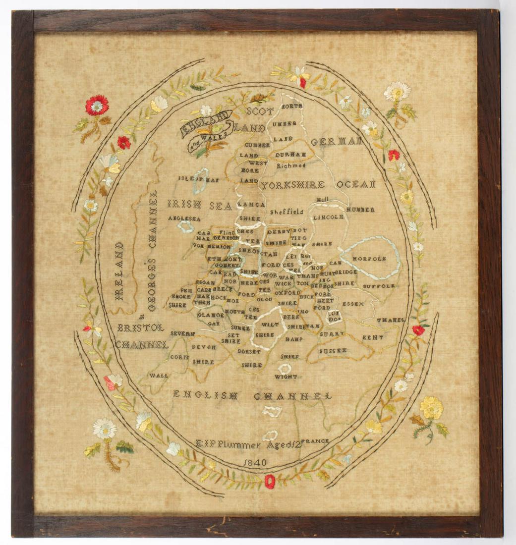 BRITISH MAP OF ENGLAND AND WALES NEEDLEWORK SAMPLER (1 of 4)