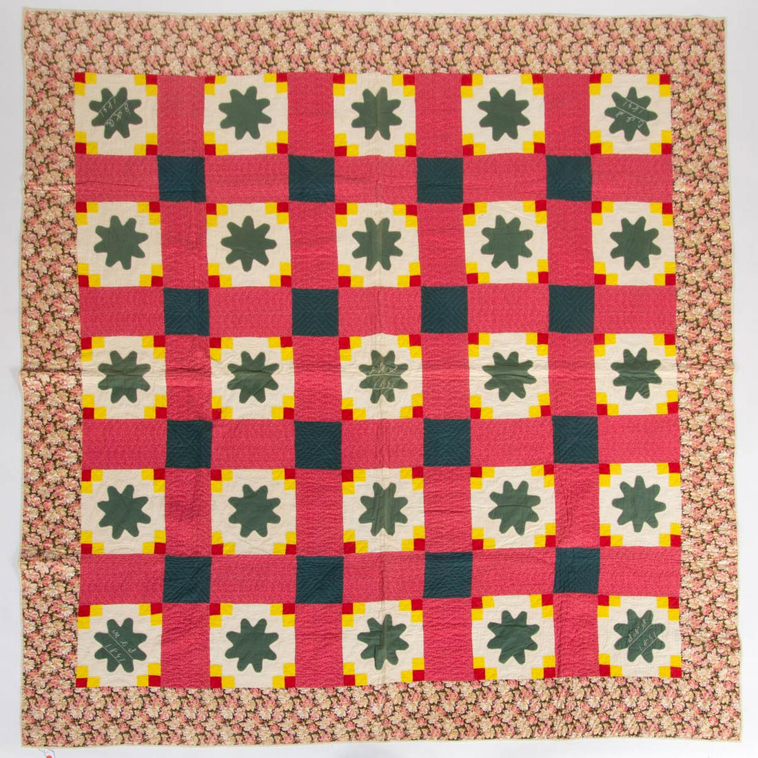 AMERICAN SIGNED AND DATED STYLIZED FLOWER APPLIQUE (1 of 6)