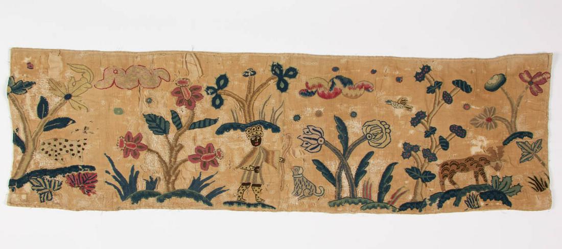 ENGLISH CREWEL WORK PICTORIAL FRAGMENT PANEL (1 of 7)
