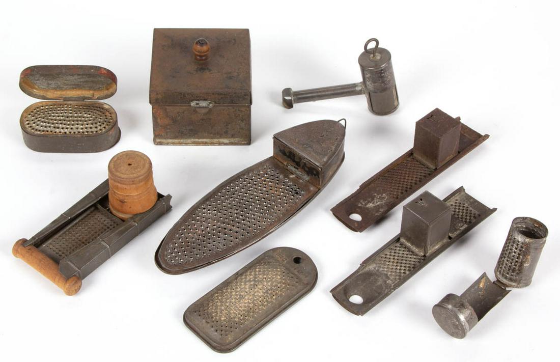 ASSORTED SHEET-IRON NUTMEG / SPICE GRATERS AND RELATED, (1 of 1)