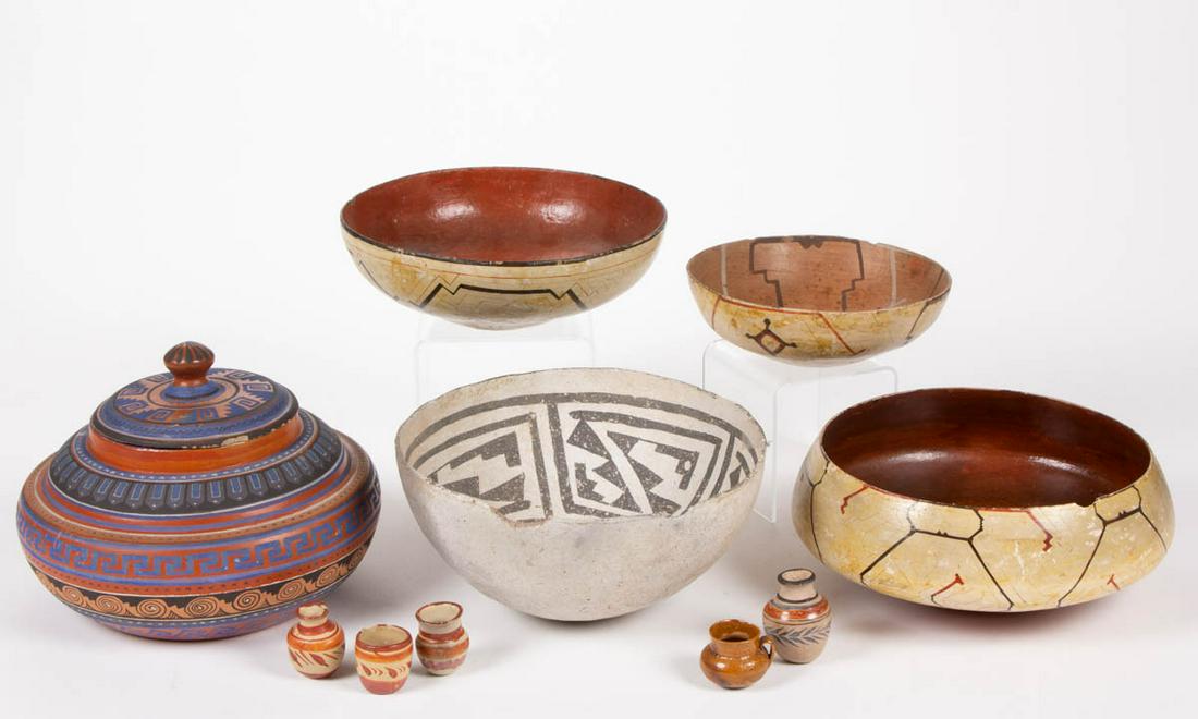 PERUVIAN SHIPIBO AND OTHER POTTERY VESSELS, LOT OF TEN (1 of 8)