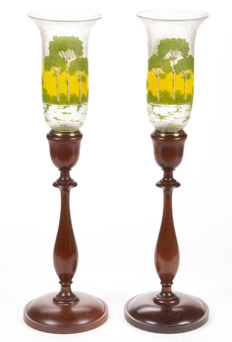 PAIRPOINT ATTRIBUTED REVERSE-PAINTED GLASS PAIR OF (1 of 4)