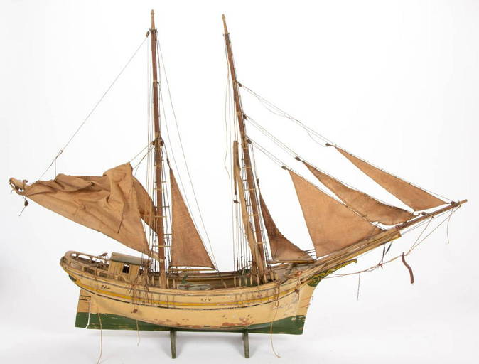 FOLK ART CARVED AND PAINTED SHIP MODEL Feb 27, 2021 Jeffrey S