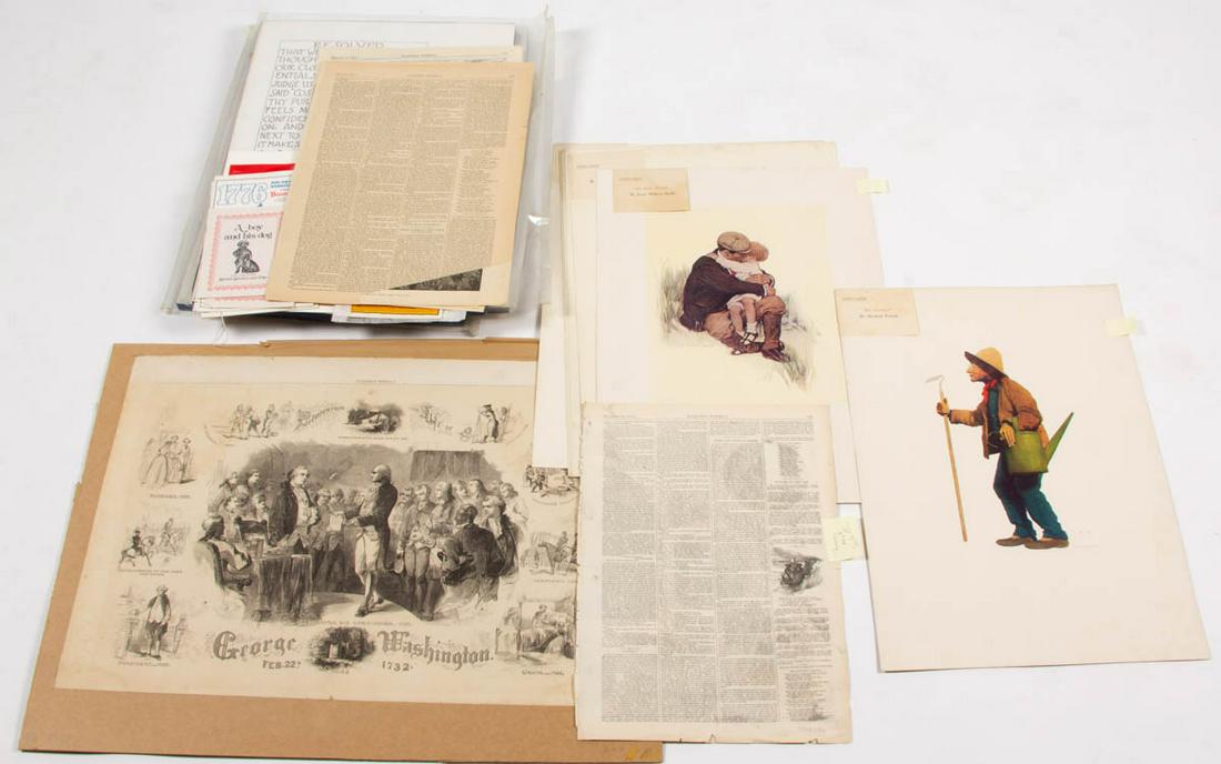 ASSORTED HISTORICAL PRINTS AND ILLUSTRATIONS, UNCOUNTED: ASSORTED HISTORICAL PRINTS AND ILLUSTRATIONS, UNCOUNTED LOT, including seven of eight folio lithographs from Collier's Eight American Artists including Maxfield Parrish and Jessie Wilcox Smith; assort