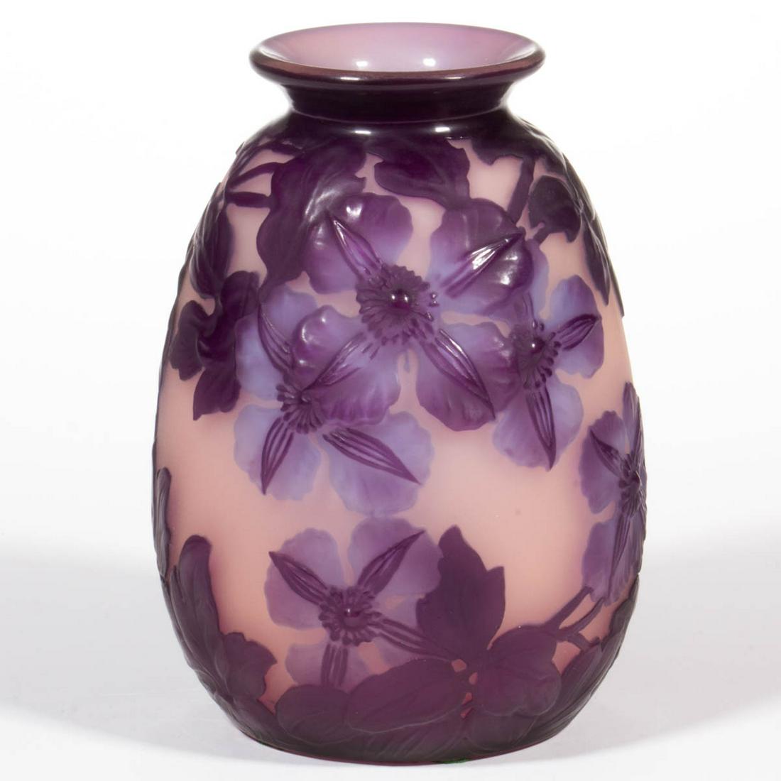 GALLE BLOWN-MOLDED CLEMATIS CAMEO ART GLASS VASE (1 of 5)