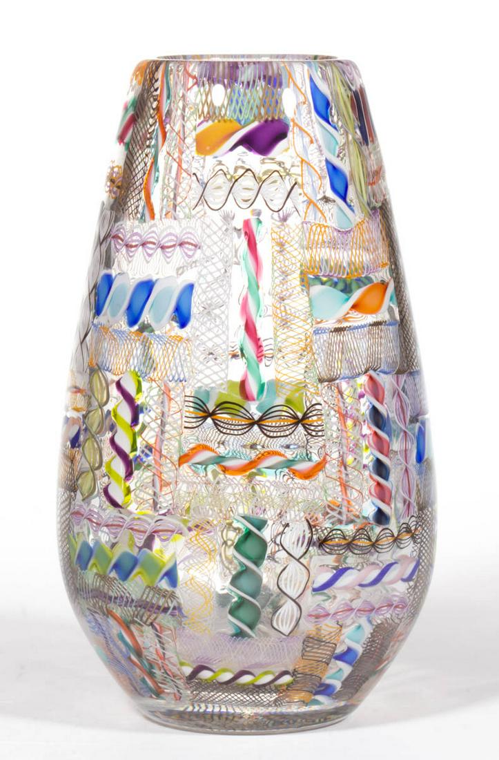 HOUSTON STUDIO CANE SAMPLER ART GLASS VASE (1 of 2)