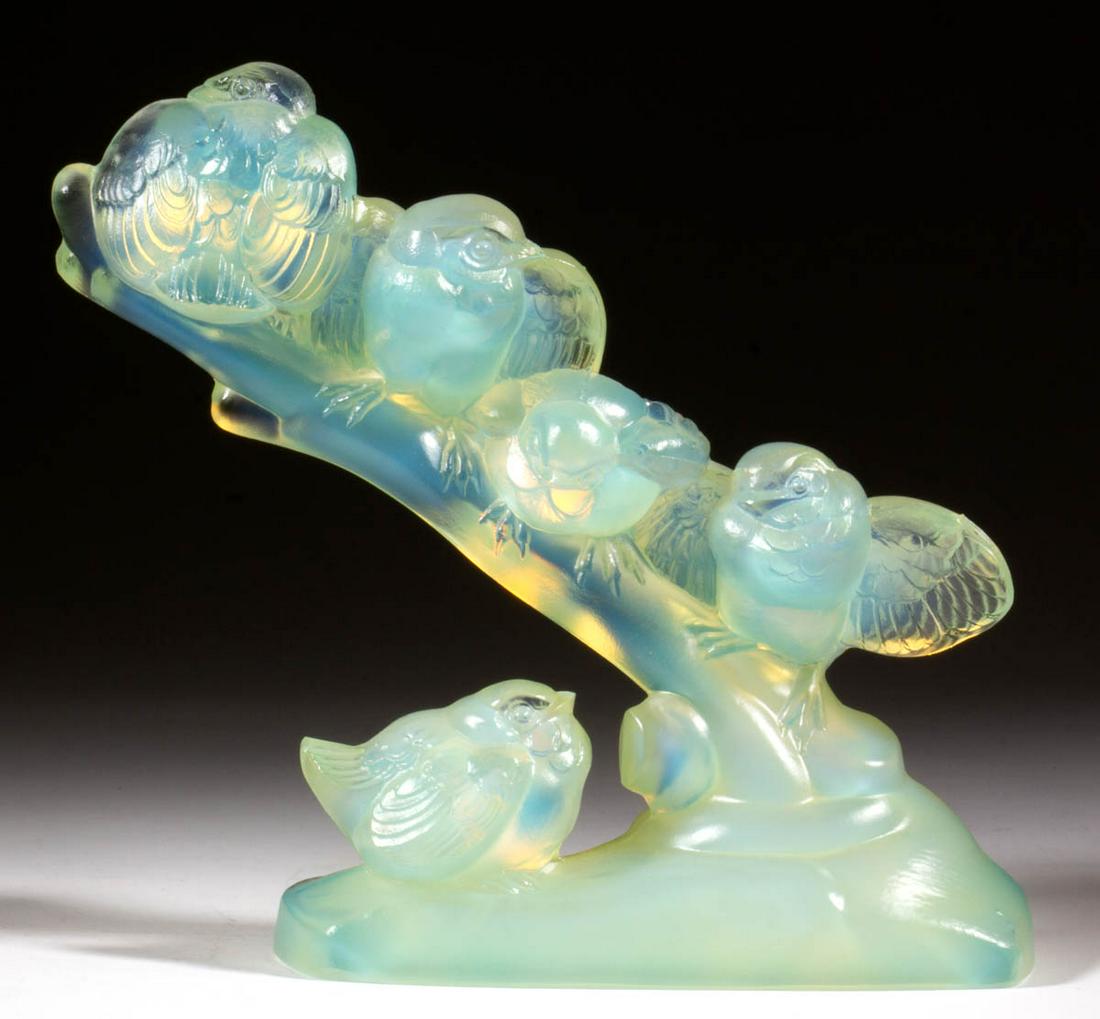 SABINO BRANCH OF BIRDS OPALESCENT GLASS LARGE FIGURINE (1 of 1)