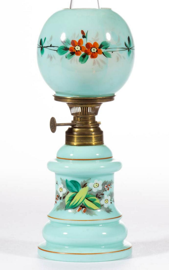 VICTORIAN DECORATED OPAQUE GLASS MINIATURE LAMP (1 of 1)