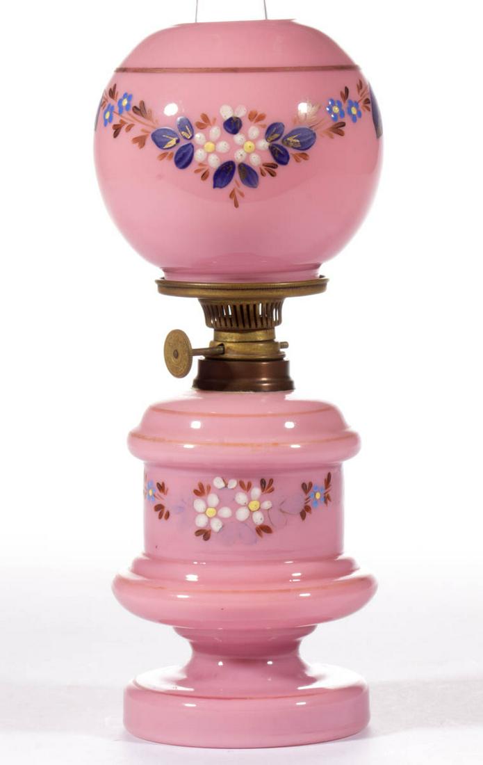 VICTORIAN DECORATED OPAQUE GLASS MINIATURE LAMP (1 of 1)